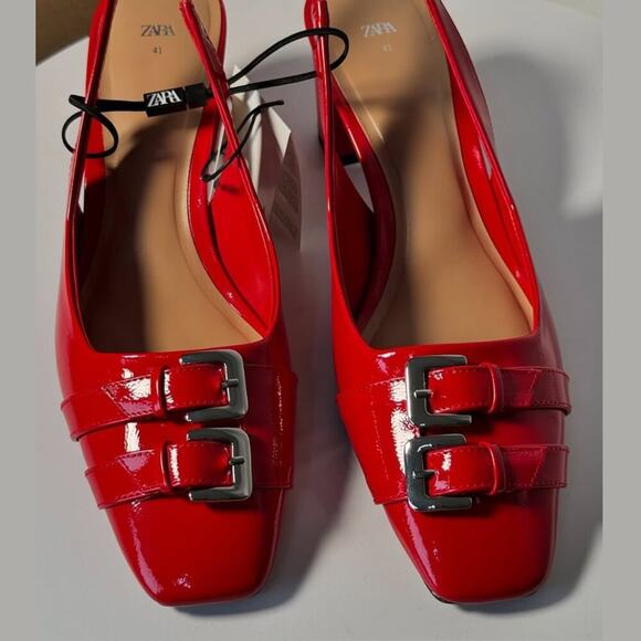 ZARA Red Patent Slingback Heels NWT | Double Buckle | Blogger Fave - Picture 11 of 16